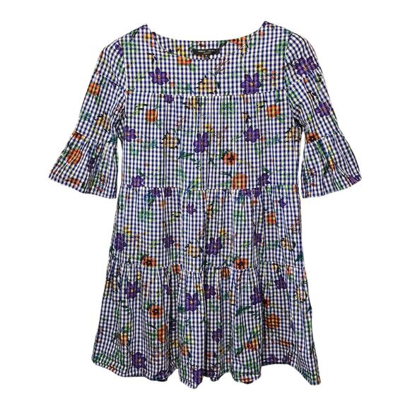 Romeo + Juliet Cottagecore Gingham Floral Dress Womens Medium Blue White Boho - Picture 1 of 13
